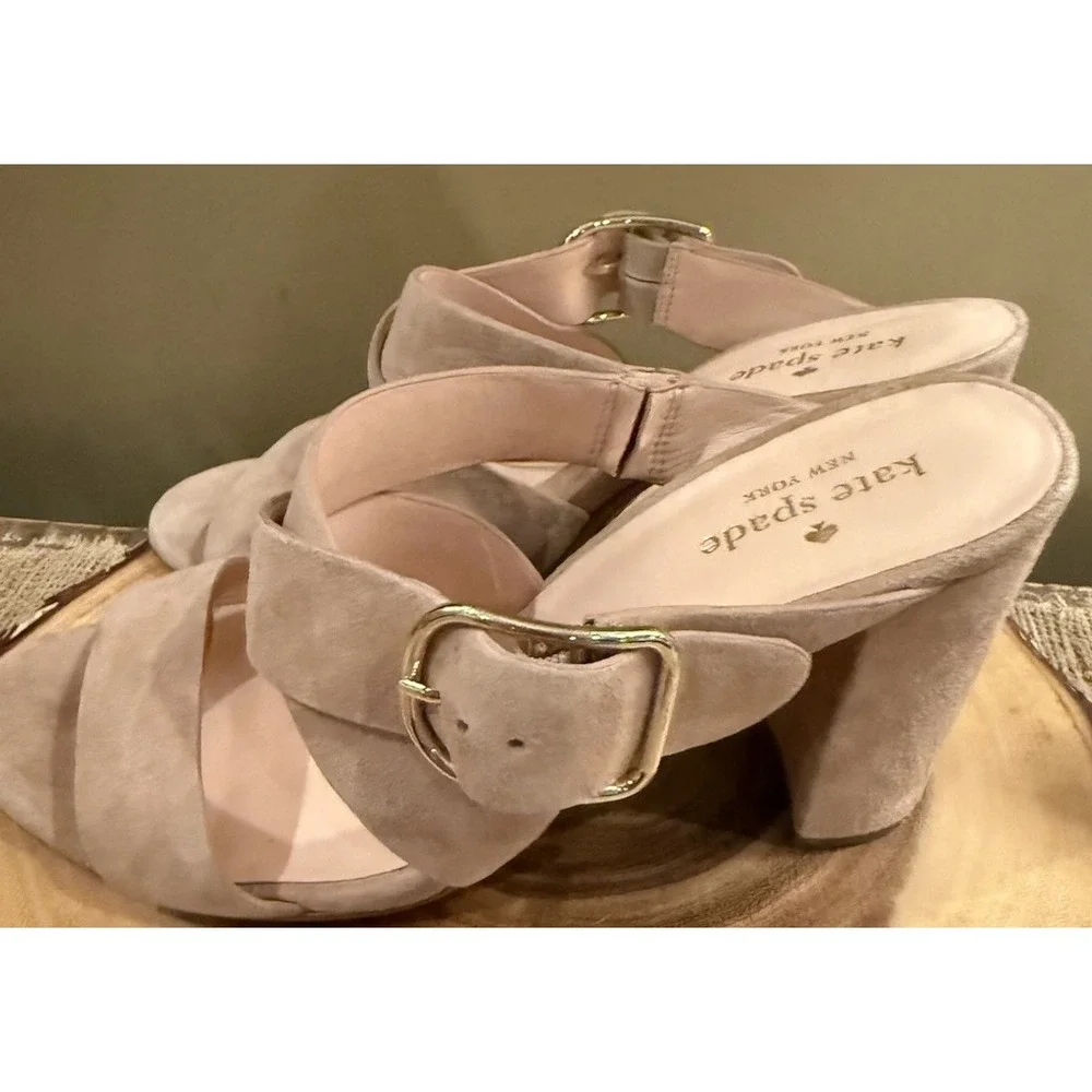 Kate‎ Spade Orchid Suede Sandal In Fawn Blush Kid Suede Block Heels Sz 9